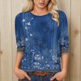 thumbnail image 2 of DHFJKG 3/4 Sleeve T Shirts For Women Crew Neck Floral Printed Loose Fit Spring Summer Top Bohemian Beach Vacation Clothes Trendy Tops, 2 of 4