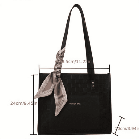 

SHENZHYUSONGKJ Checkered Fashion Scarf Decor Tote Bag For Women Stylish Color Contrast Shoulder Bag