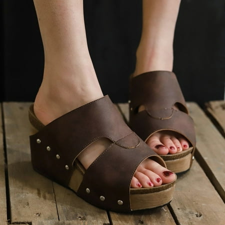 

Summer Savings! Zpanxa Slippers for Women Summer Beach Sandals Boho Casual Wedges Shoes Thick Bottom Slipper Flip Flops for Women Brown 41