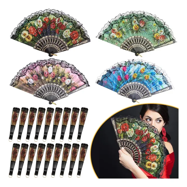 60 Abanicos De Mano Tela Plástico Flor Recuerdo Boda Fiesta