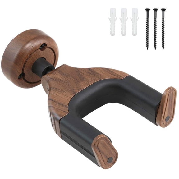 Guitar Hanger Wall Mount Bracket Holder Hook Stand - Auto Lock Guitar Wall Mount Hanger with Soft Padding for Home Studio, One Pack(Black Walnut Color)