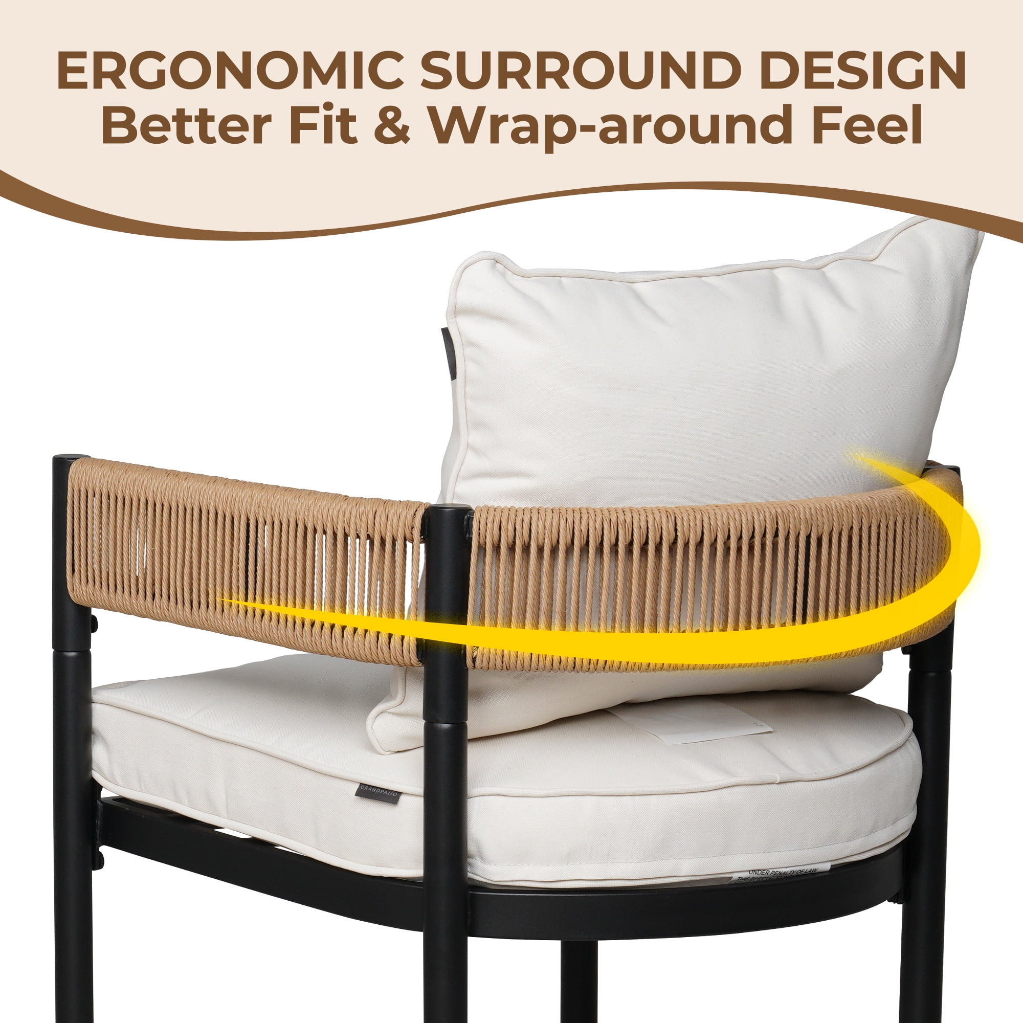 GRANDPATIO Steel Outdoor Dining Side Chairs, Wicker Back - Set of 2, Khaki Wicker & Beige Cushion