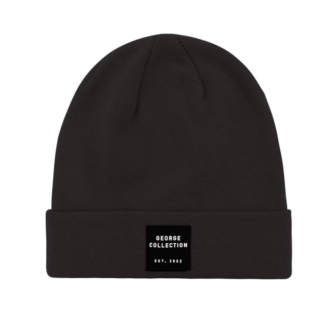 gorro george unitalla oxford gorro de punto negro con puño doblado y etiqueta frontal tejida 'GEORGE COLLECTION', vista frontal centrada; accesorio para invierno, abrigado y apto para uso casual.