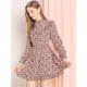thumbnail image 2 of Allegra K Vestido De Flores Cintura Elástica Cuello Alto Con Volantes Botones Para Mujer Beige XL Unique Bargains ajustado, 2 of 7