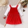 thumbnail image 2 of ZACPNCV Toddler Baby Girl Fall Outfit Long Sleeve T-Shirt and Dress Overall with One Pocket Clothes Sets Red 3-4 Years, 2 of 8
