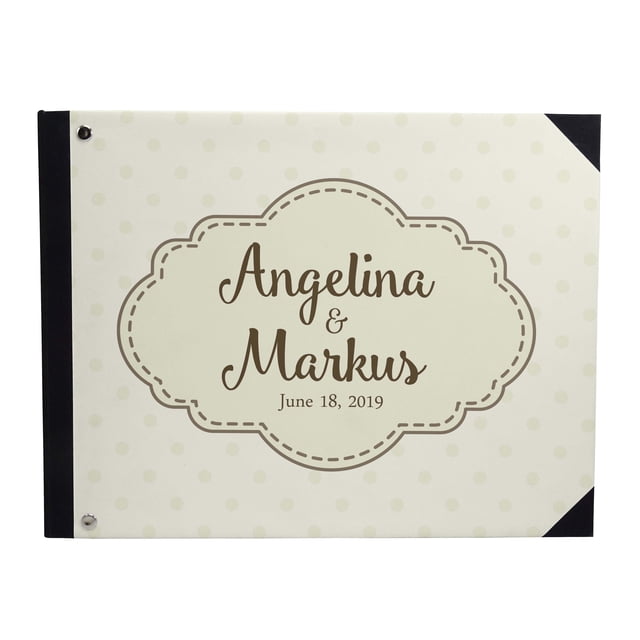 Darling Souvenir Beige Polka Dot & Printed Wedding Guest Book Hardbound Cover Sign In Book Registry Scrapbook-9 x 12 Inches