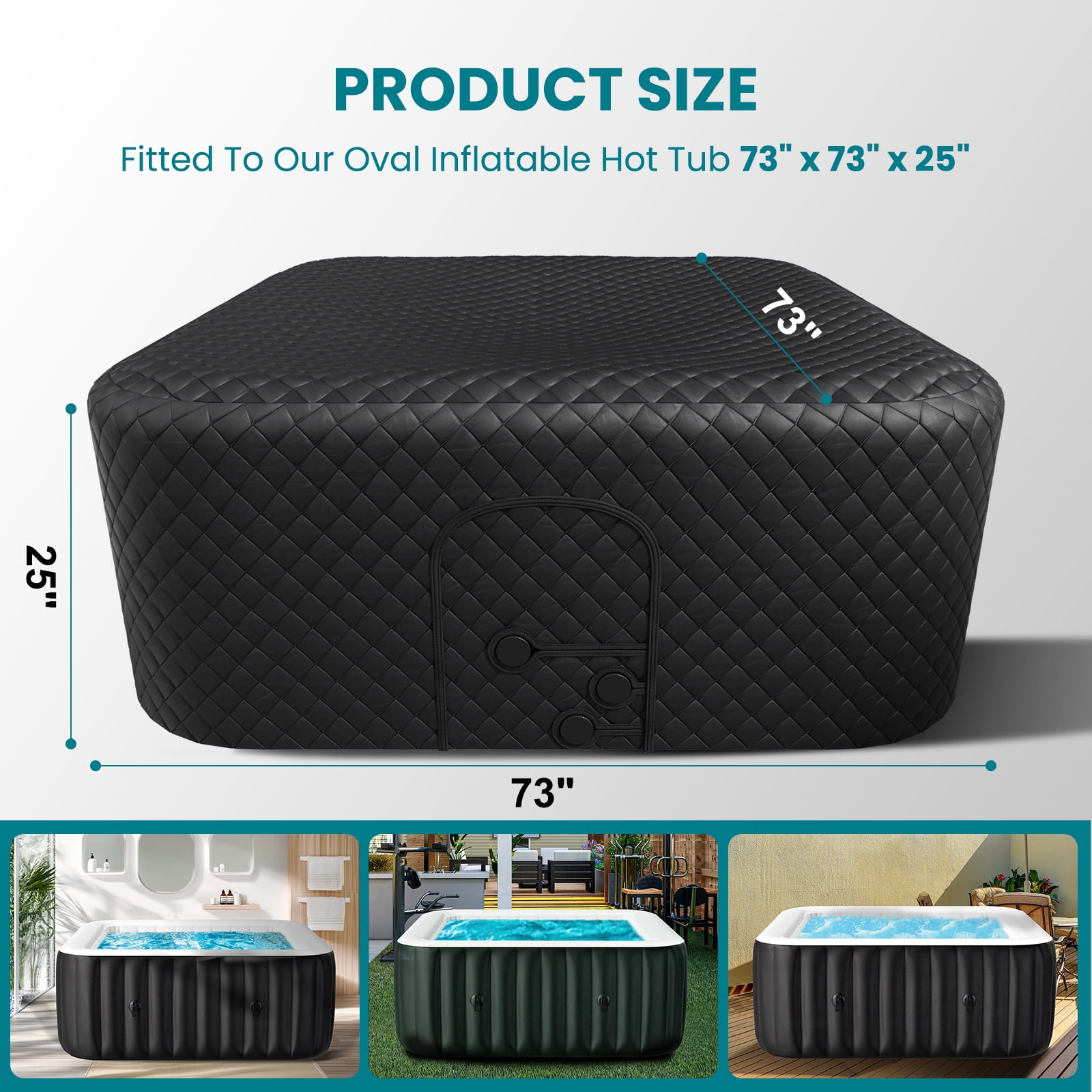 Outdoor Inflatable Hot Tub for 4-6 Person Square Thickened Insulation Cover(NOT Include Tub), Energy Efficient Hot Tub Insulated Thermal Cover Full Coverage for Keep Warm Extra Insulation Dustproof