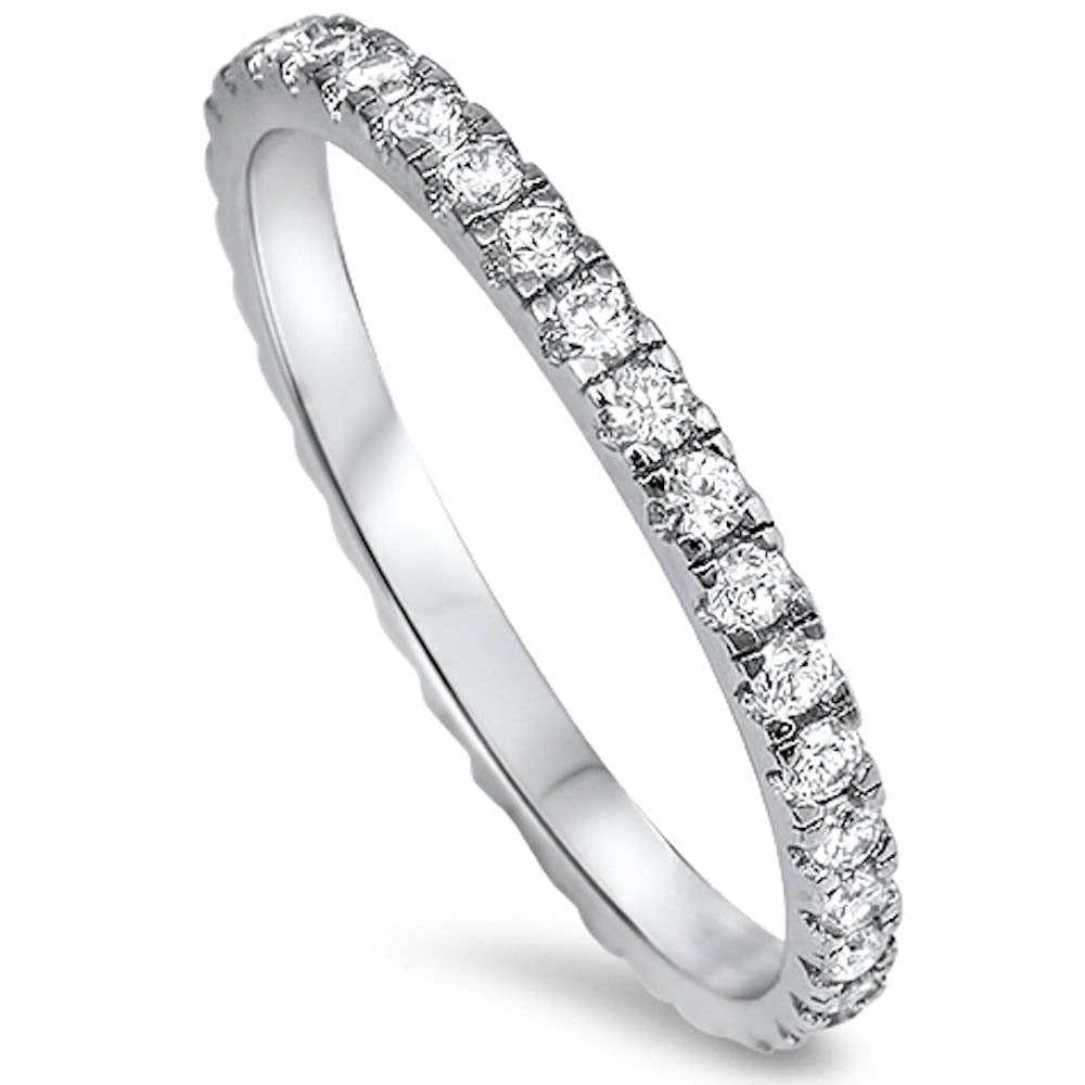 Sterling Silver .925 Antique Vintage CZ Women's Eternity Wedding Band Ring 4-10 