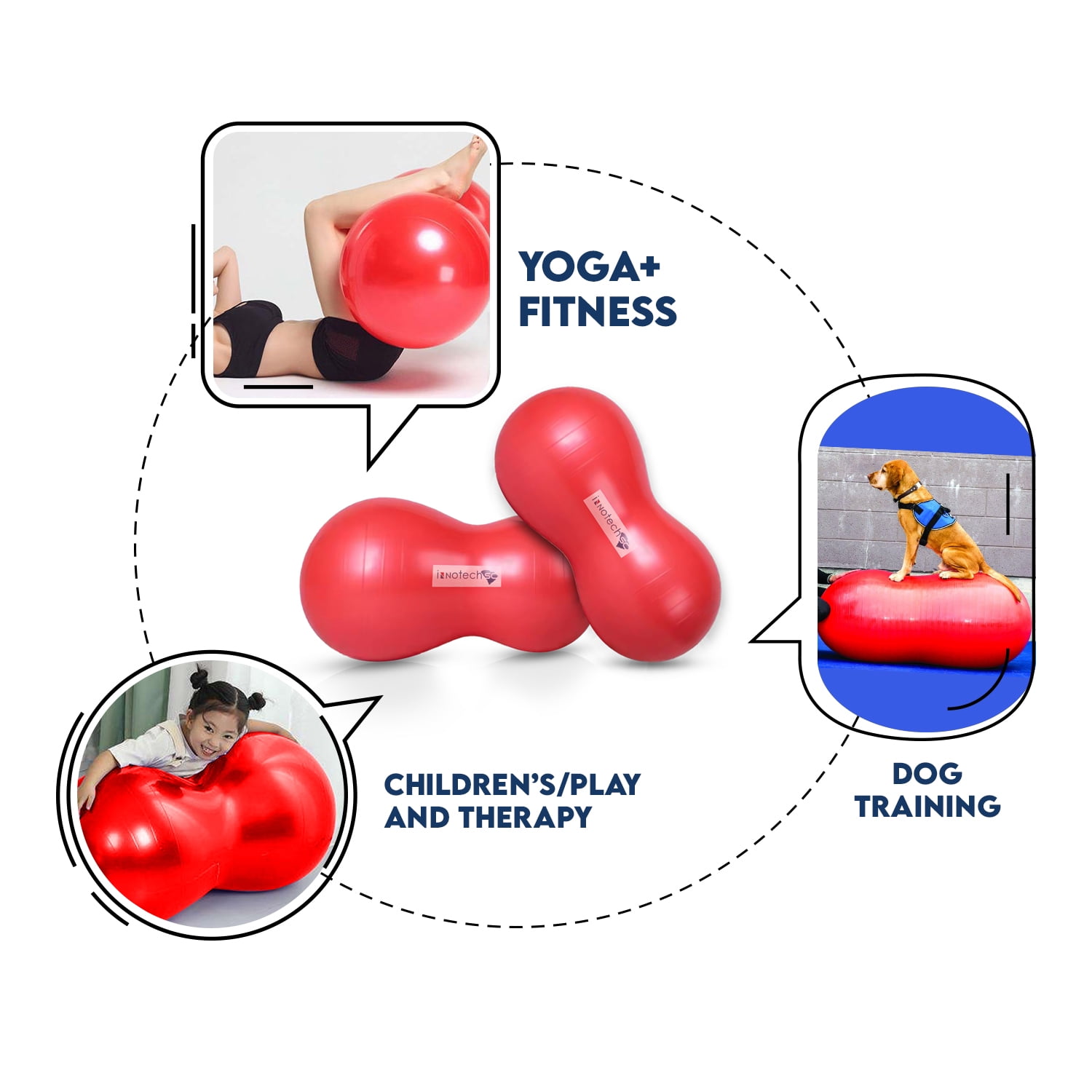 InnotechSC Peanut Ball - Anti Burst Exercise Ball for Labor Birthing, Physical Therapy for Kids, Core Strength, Flexible Seating, Home & Gym Fintness, sensory chair Wiggle Seat (Include Pump)