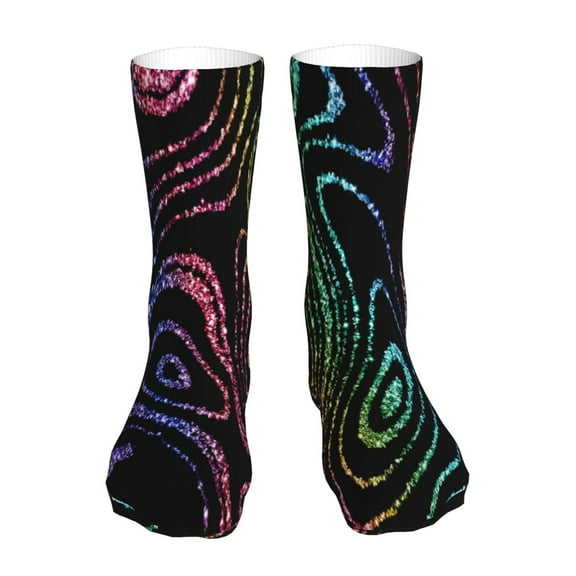 KLL Rainbow Glitter Print Womens Crew Socks Athletic Middle Tube Long Socks Novelty Socks Gifts For Men