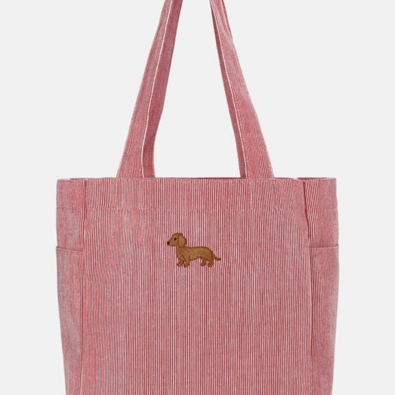 syligr Women's Canvas Tote Bag, Pink Dachshund Dog Embroidered Shoulder Handbag, Casual Everyday Purse for Work School Dating Shopping, Unique Gift for Dog Lovers
