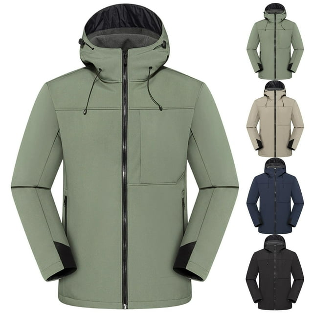 Sentmoon Jacket for Men Solid Color Long Sleeve Hooded Neck Woman Coat Plus Size Zipper Windbreaker Waterproof Mens Fall Clothes with Pockets Winter Streetwear for Walking and Daily Navy L