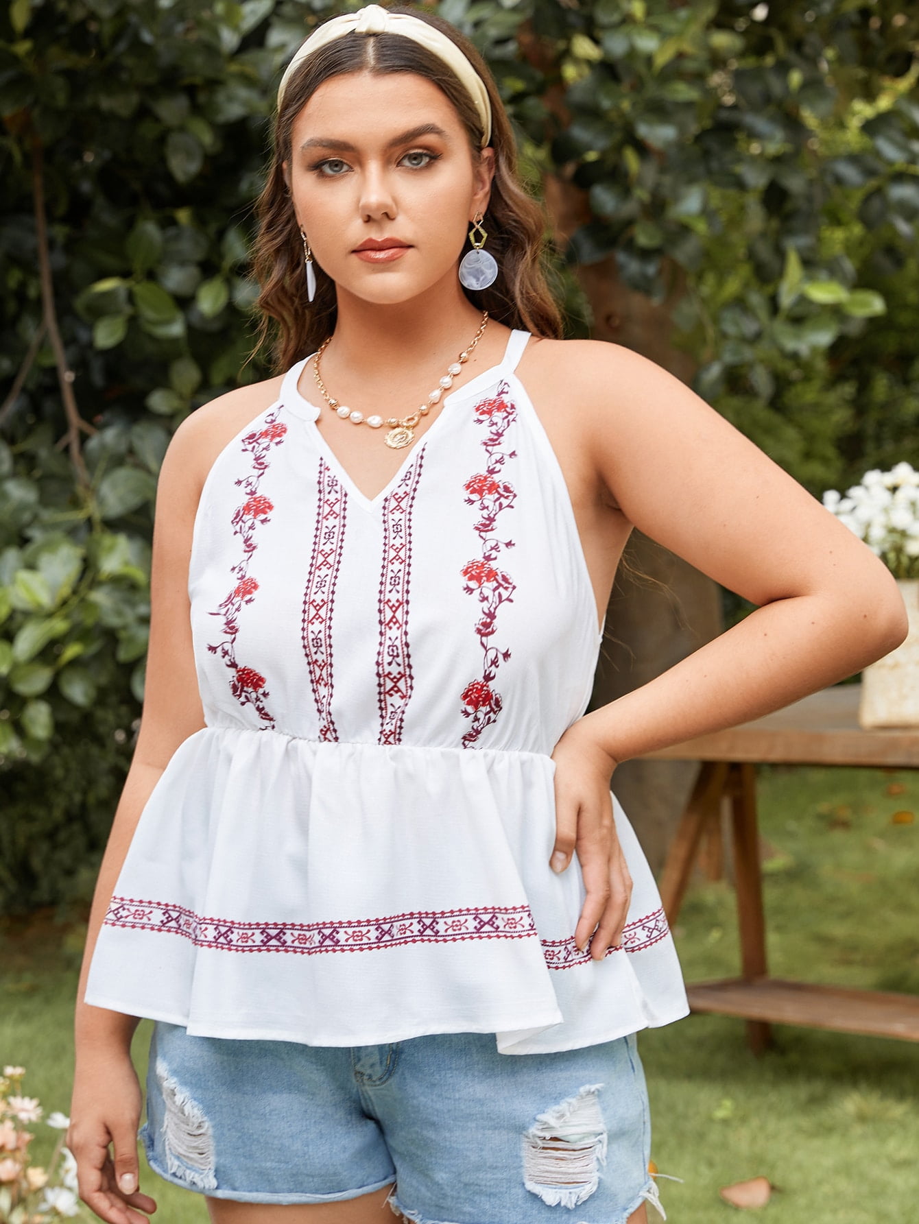 Floral Print Peplum Halter Top 