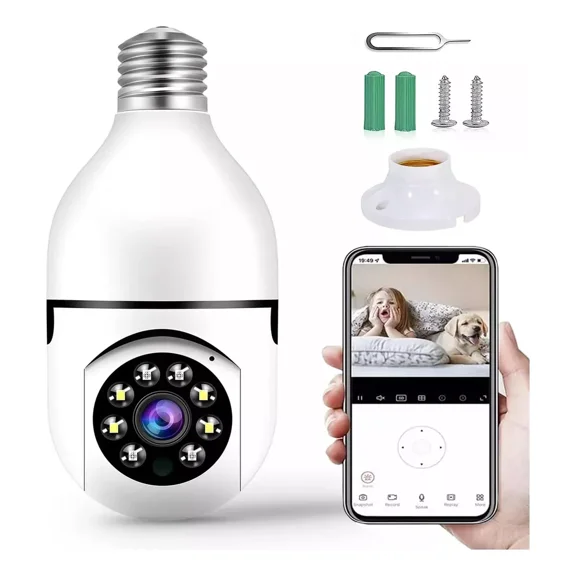Cámara De Seguridad Foco Hd 1080p Wifi De 360° Visión Alarma