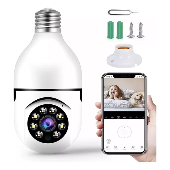 Cámara De Seguridad Foco Hd 1080p Wifi De 360° Visión Alarma