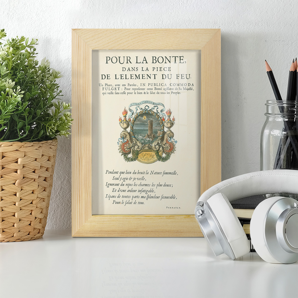 Printed Embellished Bookplate VIII - Framed Print w/glass - Natural Wood