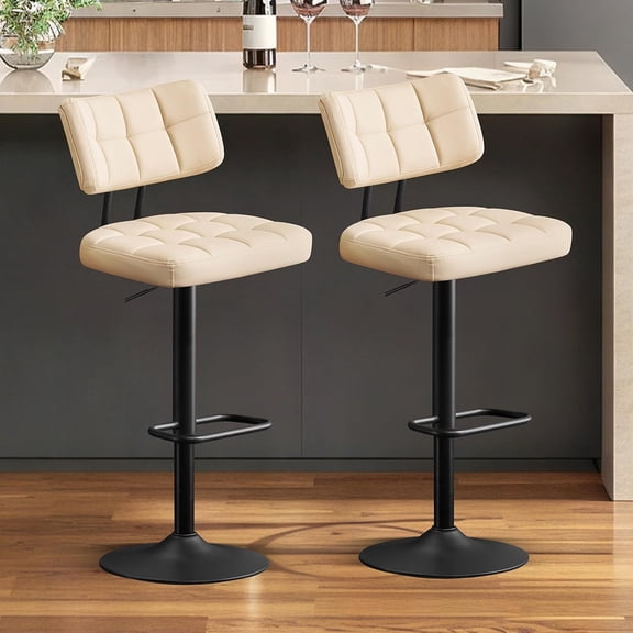 Modern Bar Stools Set of 2 Faux Leather, Upholstered Swivel Barstools with Back, Adjustable Bar Chairs Counter Height for Kitchen Island, Dining Space