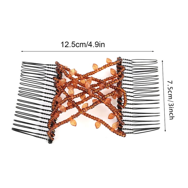 Cuentas de hojas para el cabello, peine mágico, Clip, horquilla doble, accesorios para el cabello para mujer (café)
