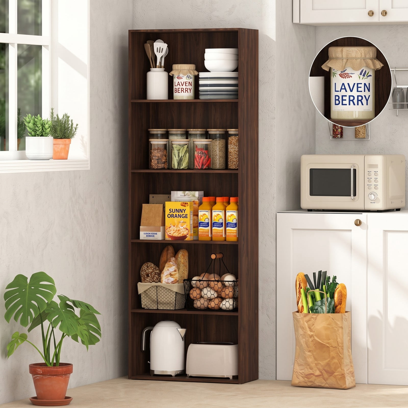 Furnibear 5-Shelf Bookcase, 67 Inch Tall Wood Storage Bookshelf, Modern Multi-Functional Display Cabinet with Anti-Tipping Kit for Home Office, Living Room, Bedroom