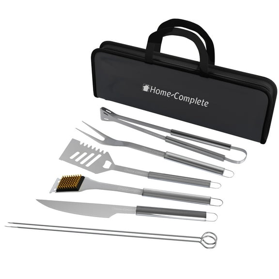 Home-Complete 7-Piece BBQ Grill Tool Kit - Stainless Steel BBQ Accessories Kitchen Set
