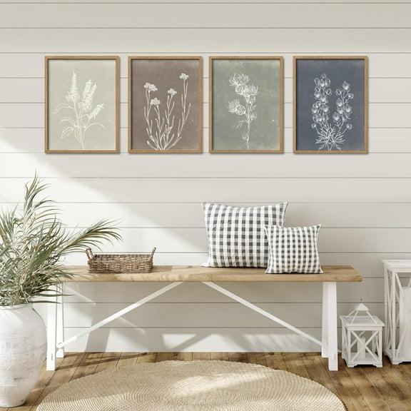 Framed Boho Wall Art Set of 4 Wooden Wall Decor for Rustic Vintage Farmhouse Home