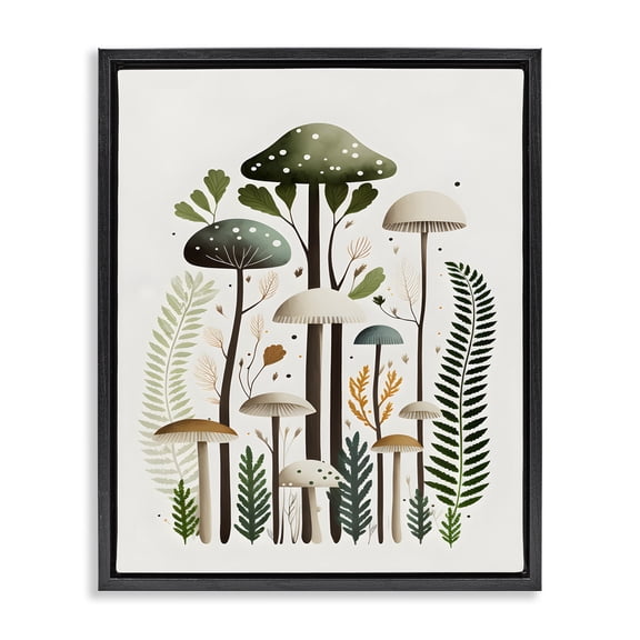 Stupell Industries Modern Whimsical Green Mushrooms Black Floating Frame Canvas Art, 17 x 21, by Petals Prints Design