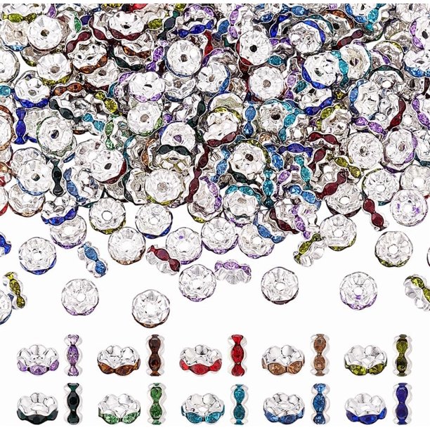 300 cuentas espaciadoras de diamantes de imitación de 8 mm con borde ondulado, colores mezclados, brillantes, para pulseras, colgantes, artículos para hacer tú mismo.
