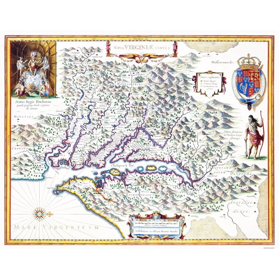 Historic State Map - Virginia - Powhatan 1636 - 29.25 x 23 - Vintage Wall Art