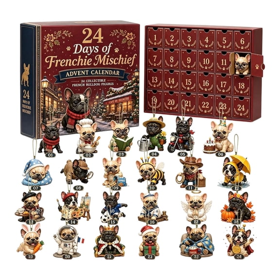 2026 French Bulldog Advent Calendar, Christmas advent Calendar with 24 Pieces 2D Acrylic Cute Pug Hanging Ornament, Christmas Countdown Gift for Frenchie Lovers, Dog Lovers