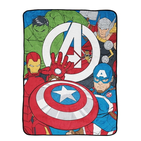 Avengers Members Only 100% Microfiber 46 x60 Throw; Captain America Thor Hulk and Iron Man