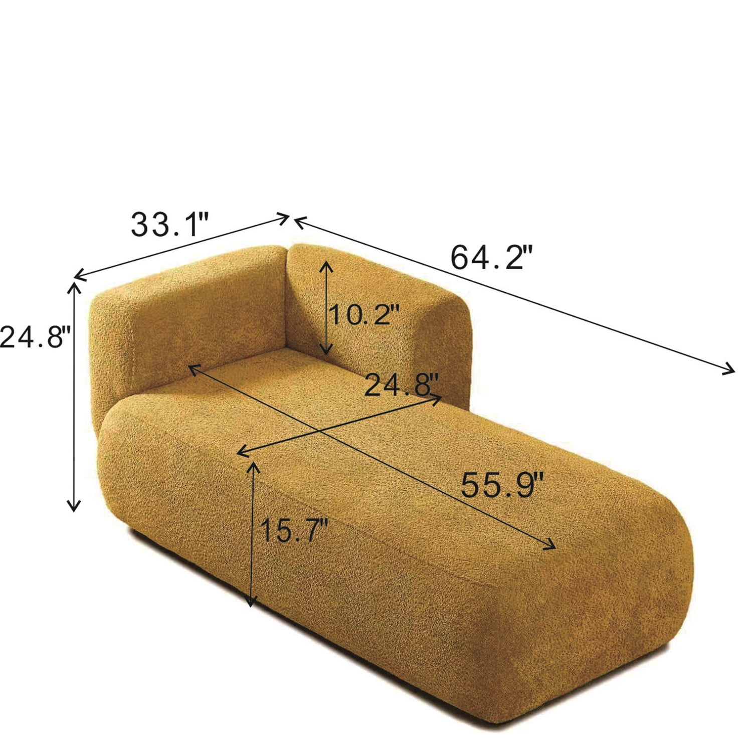 Hommoo 64" Boucle Upholstered Chaise Lounge Chair, Modern Tufted Leisure Sofa Chaise Sofa for Living Room, with Left Arm, Yellow