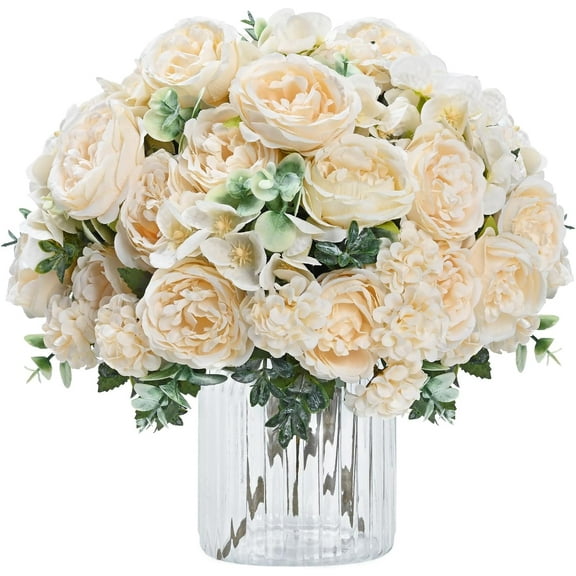 Packs Peonies Artificial Flowers, White Artificial Peonies, Silk Peonies Flowers Fake peonies Artificial Flowers Peonies Hydrangea Bouquet for Centerpiece Table Wedding Party Home Decor