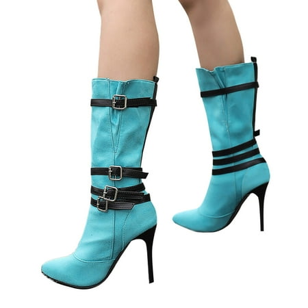 GHSOHS Cowboy Boots for Women Square Toe Boots Ankle Boots Shoes Black Cowboy Boots Women Shoes Fashion Ankle Long Boots Thick High Heels Over Knee Pleated Suede Boots Western Cowgirl Boots Size 39