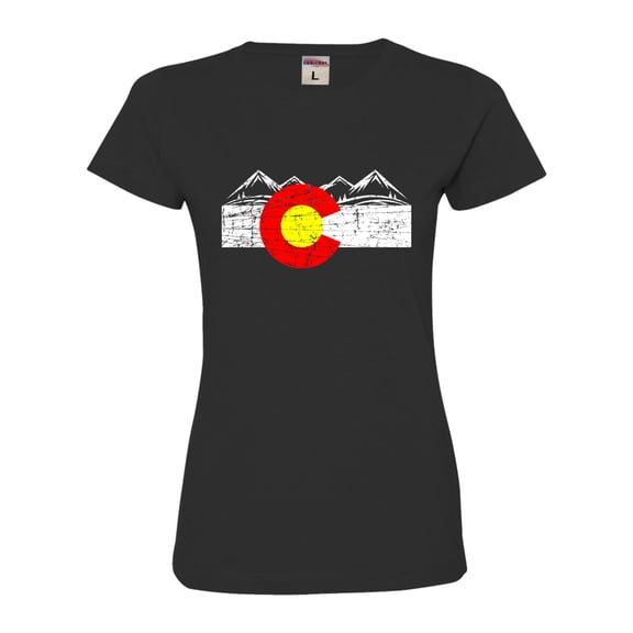 Womens Distressed Colorado Flag Rocky Mountains Deluxe Soft T-Shirt