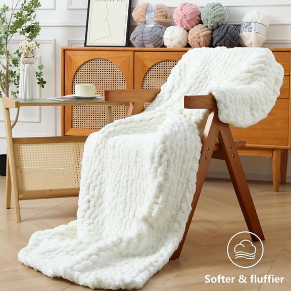 Chunky Yarn for Hand Knitting - #10 Chunky Chenille Yarn, Jumbo Big Thick Chunky Yarns for Crocheting, Super Bulky Chunky Knit Blanket Yarns, 8 Skein (25 yds 8 oz Each Skein), Cream