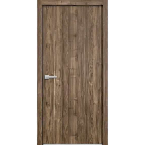 Modern Wood Interior Pre-Hung Door with Hardware | Planum 0010 Walnut | Single Panel Frame Trims | Bathroom Bedroom Sturdy Doors-18" x 84"