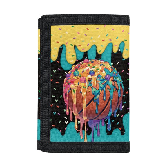 CHAQLIN Melting Basketball Trifold Kids Wallet, Polyester Slim Money Organizer with Coin Pockets, Lightweight for Travel and Outdoor