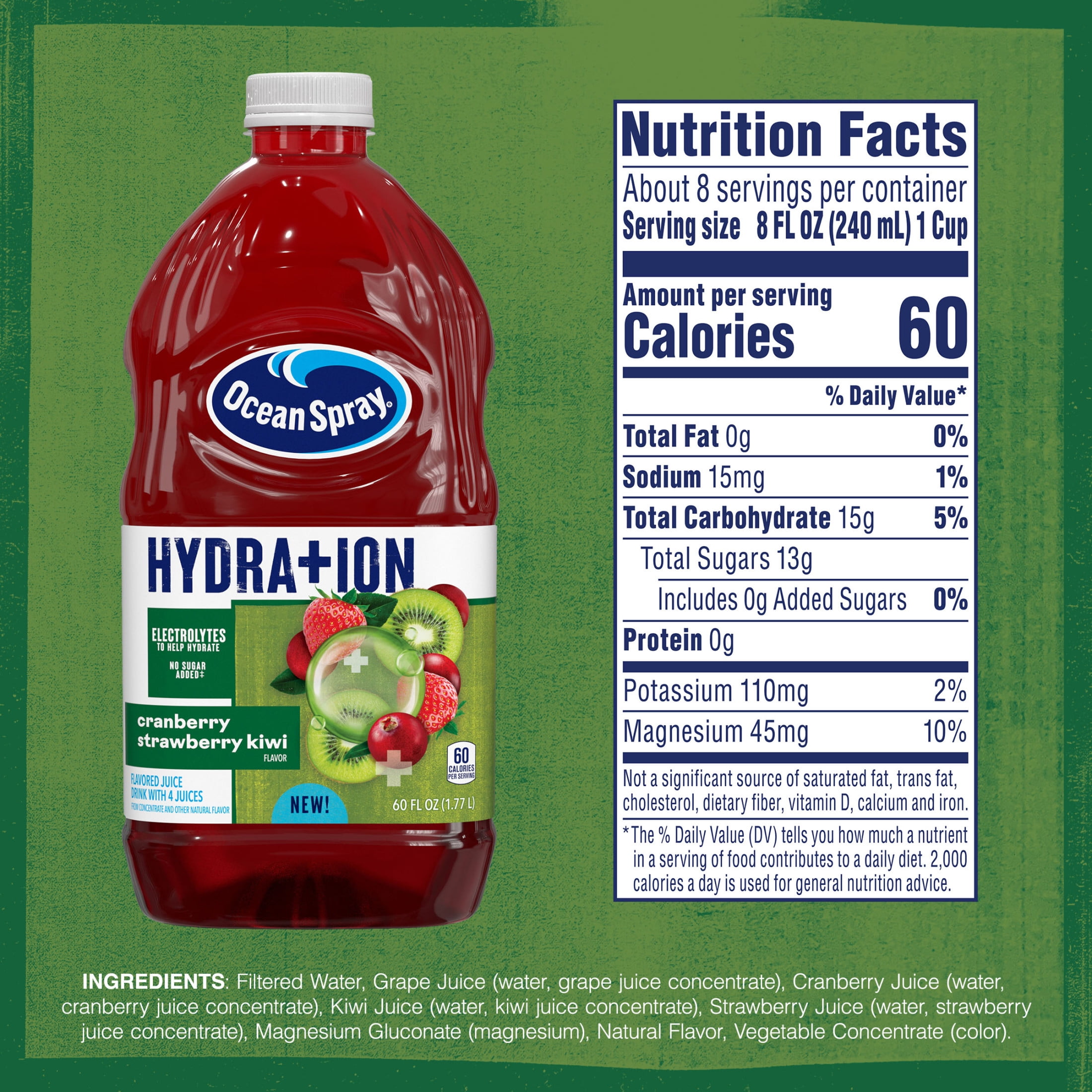 Ocean Spray® Hydration Cranberry Strawberry Kiwi Juice Drink, 60 fl oz Bottle