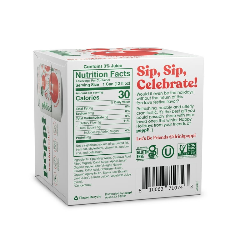 poppi Cranberry Fizz Prebiotic Soda, 12 oz, 4 Pack Cans - Walmart.com