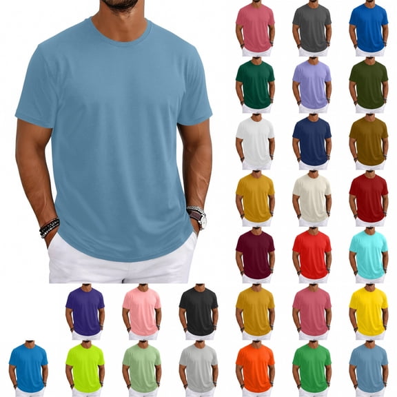 OIOLOYJM Mens T-Shirts Casual Short-Sleeve Crewneck Shirts Basic Quick Dry Gym Clothes Light Blue S