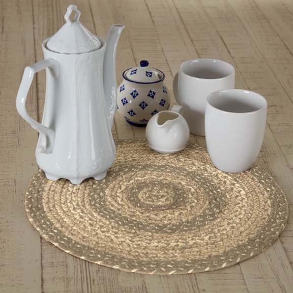 VHC Brands Cobblestone Trivet Hot Pad for Pots Pans, Tan Grey White, Jute Blend, Round Circle, 15 Inches