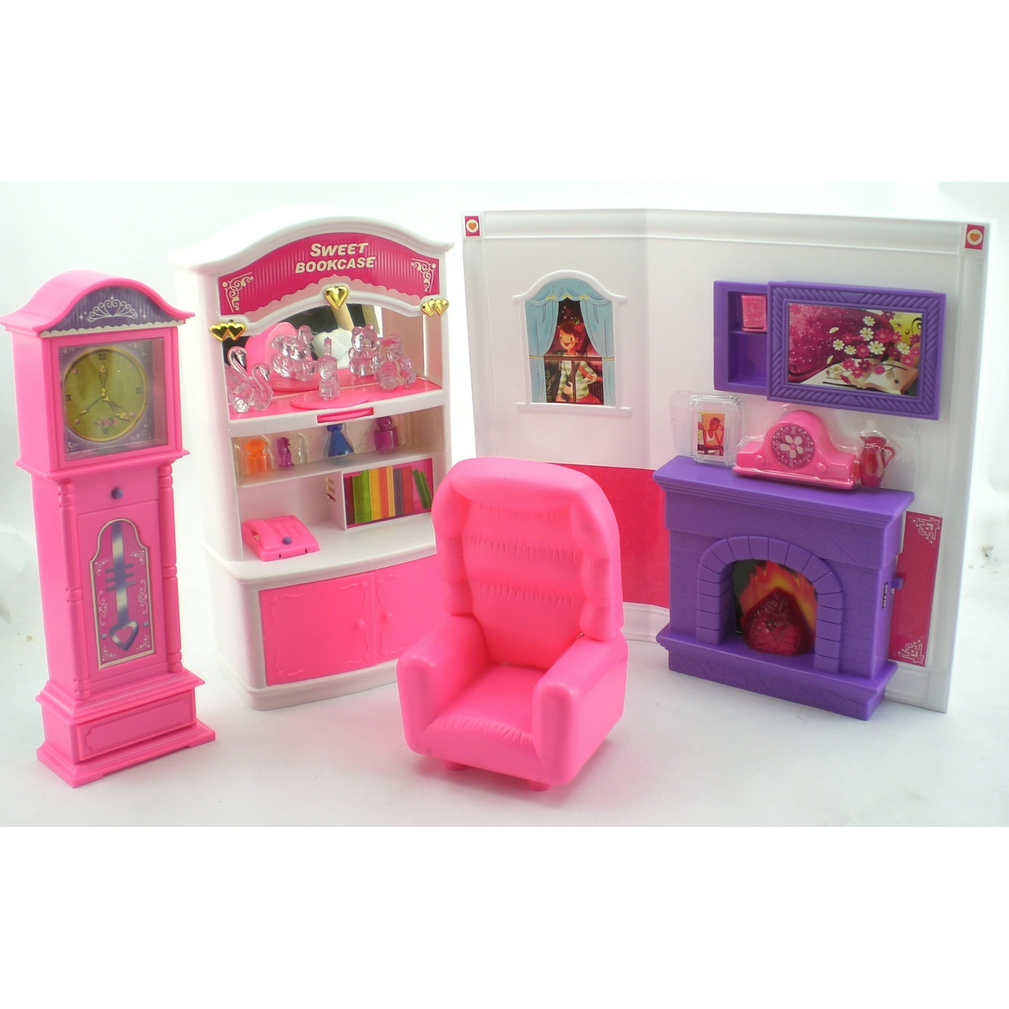 Pink Study Room Lounge With Fire Place Barbie Size Furniture Set