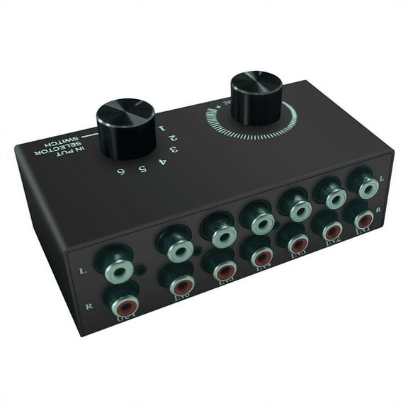 6 in 1 Out L / R Stereo Audio Switcher with Mute Button Portable Stereo Audio Switch Audio Splitter