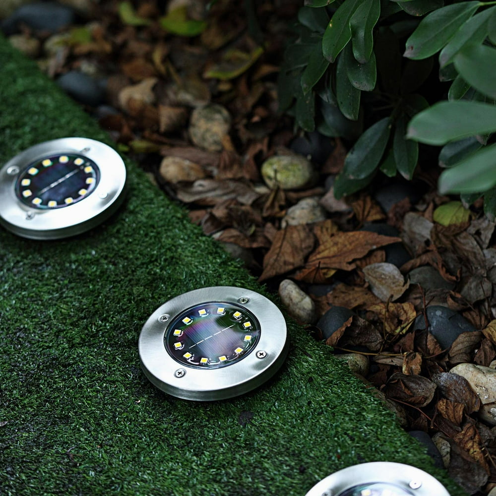 Efavormart 4 Pack 12 LED Warm White Waterproof Solar Disk Pathway Garden Lights Landscape Disk