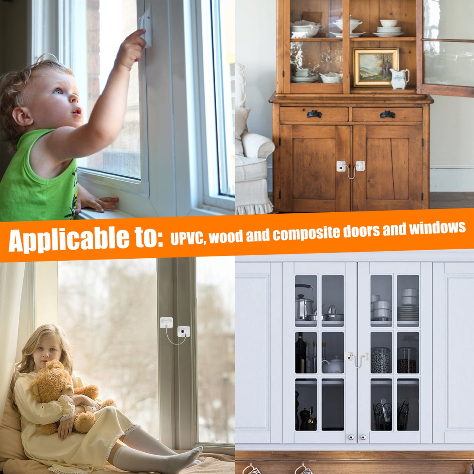 12Pcs Window Restrictor Sturdy Door Restrictor Lock Window Safety Lock Enduring Childproof Security Lock with Key Baby Window Lock Cable Stop Children Falling for Home Window Drawer