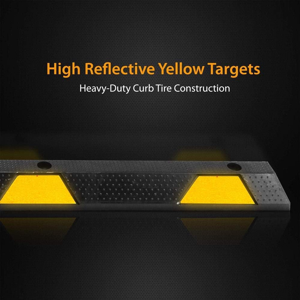 Wisykoke 2Pcs Heavy Duty Rubber Parking Curb 72" Black Striped Long - Car Garage Wheel Stopper- Professional Grade Parking w/ Yellow Reflective Tape for Car, Truck, Trailer &RV