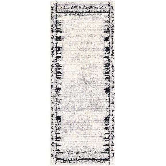 Rugs.Com Tagine Collection Rug – 5 Ft Runner Black And White Medium-Pile Rug Perfect For Living Rooms, Kitchens, Entryways