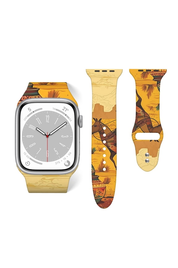 Southwestern Ethnic Native Cactus Horse Soft Silicone Sport Band 42mm44mm Wristband for Apple Watch, Waterproof Buckle Strap for Series 9/8/7/6/SE/Ultra