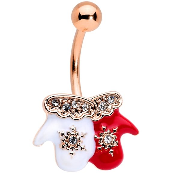 Body Candy Womens 14G Plated Steel Navel Ring Piercing Rosy Snowflake Winter Mittens Belly Button Ring