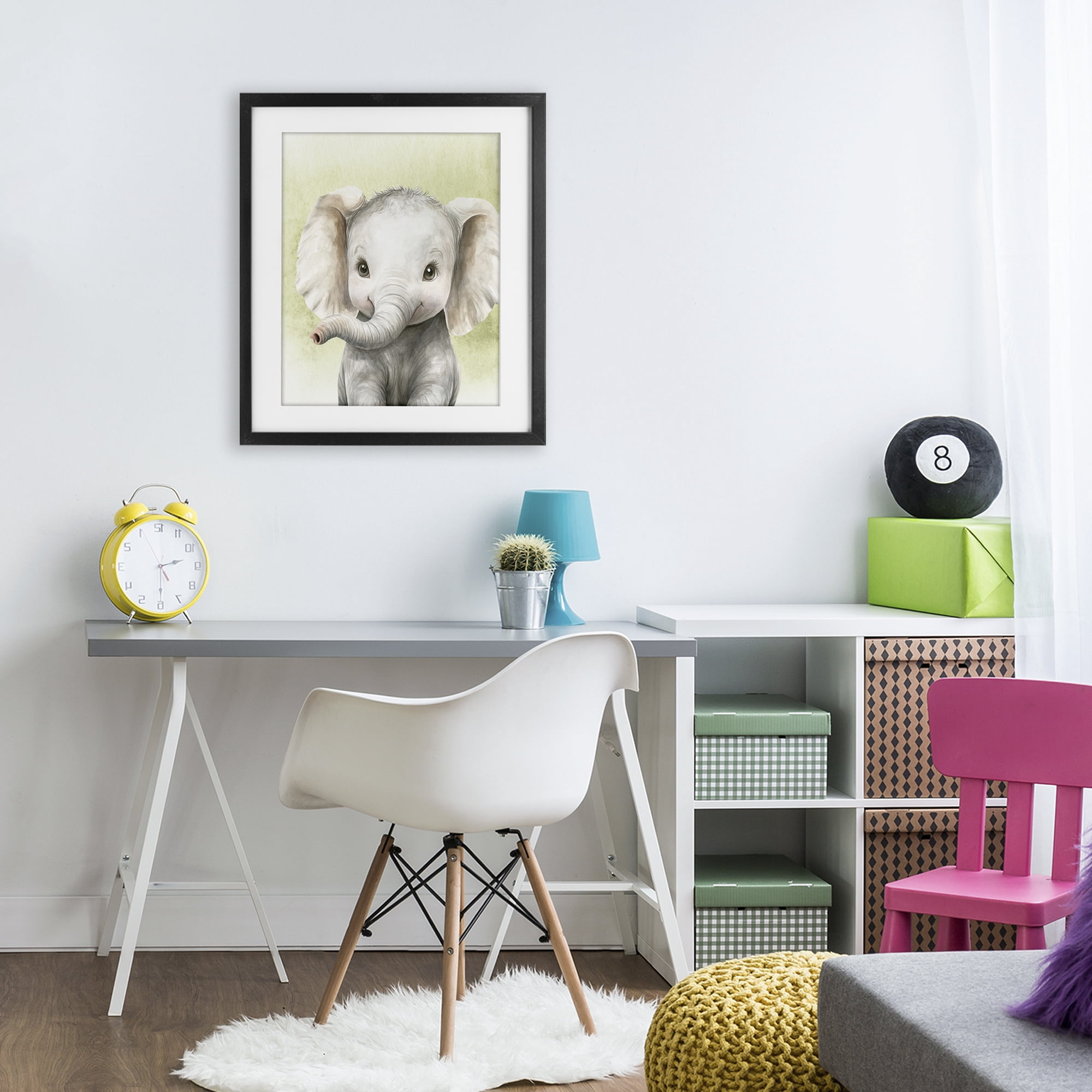 Stupell Industries Jungle Friends Baby Elephant Black Framed Print Under Glass, design by Christine Simpson Art